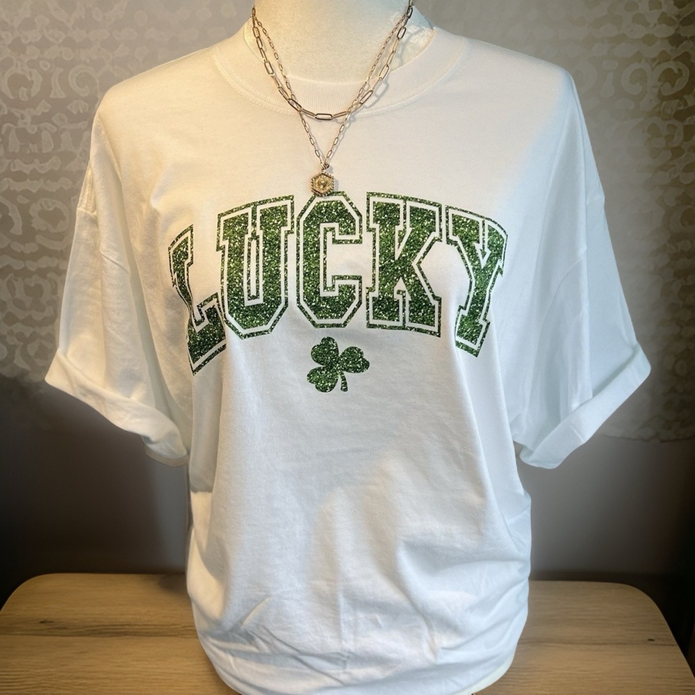 Handmade Lucky Smiley Graphic Tee | St. Patrick’s Day | Cream T-Shirt